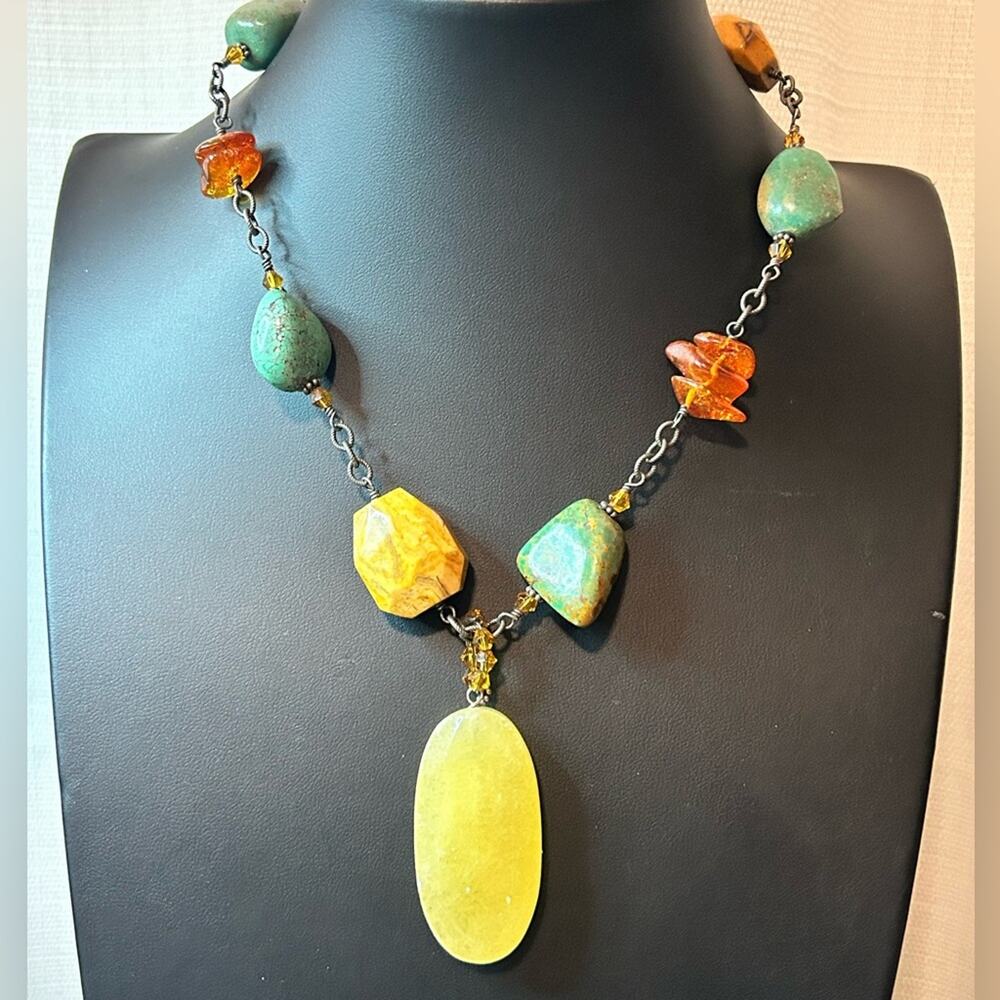 Silpada Sterling silver & stone statement necklace #F008 turquoise jasper amber